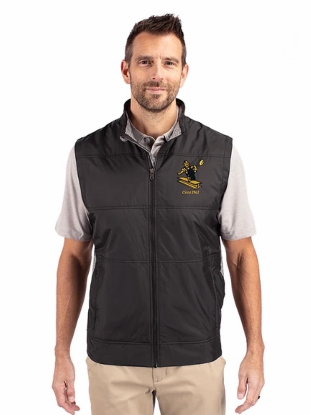 Pittsburgh Steelers Historic Cutter & Buck Stealth Quilted Mens Windbreaker Vest